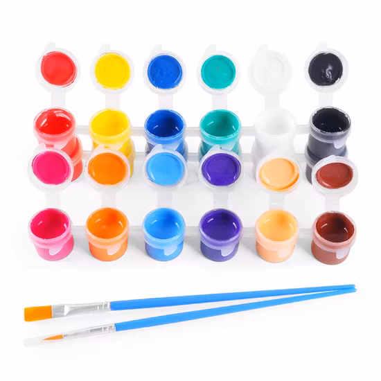  Peintures acryliques de haute qualité 12 couleurs avec pinceau pour enfants.  12 Strip Pot 2 3 5 ml de peinture acrylique avec pinceau