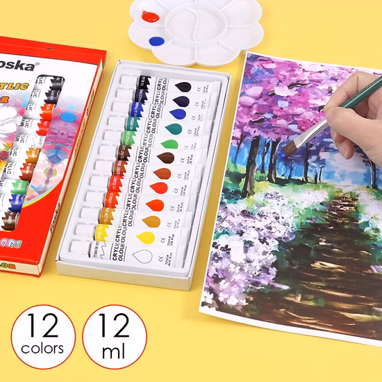 Foska Lot de 12 peintures acryliques non toxiques de 12 ml