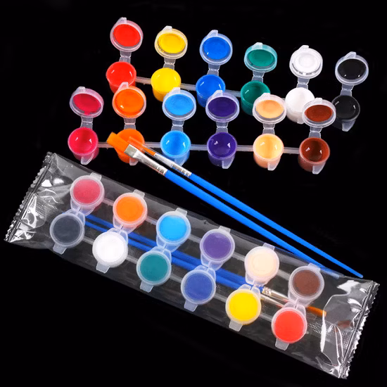 Jeu de peinture acrylique écologique en gros avec pinceau - 12 couleurs de peinture acrylique pour enfants 3 ml de peinture acrylique pour enfants