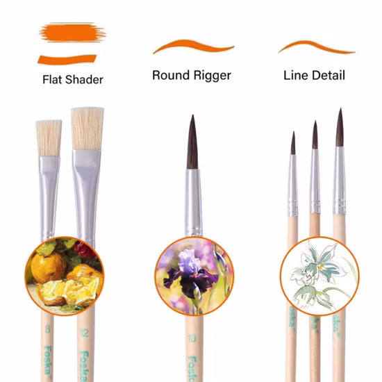 Brosse d'artiste de cheveux de poils de 12PCS et pinceaux de peinture de haute qualité